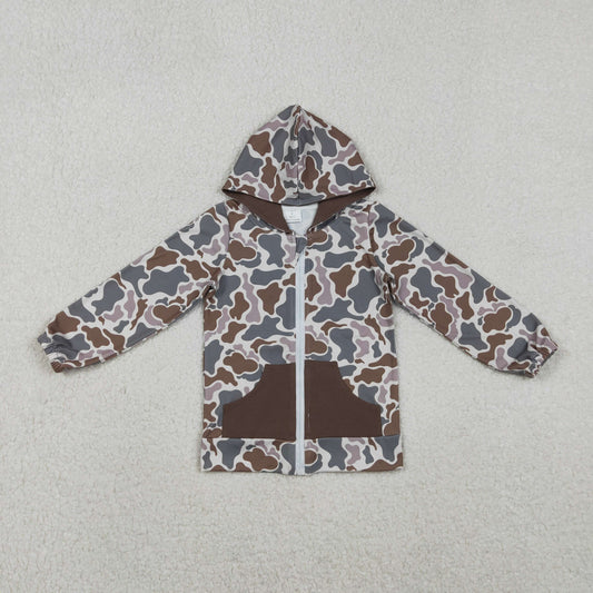Boys Kids Long Sleeves Camo Hoodie Zipper Pockets Cardigan Tops RTS