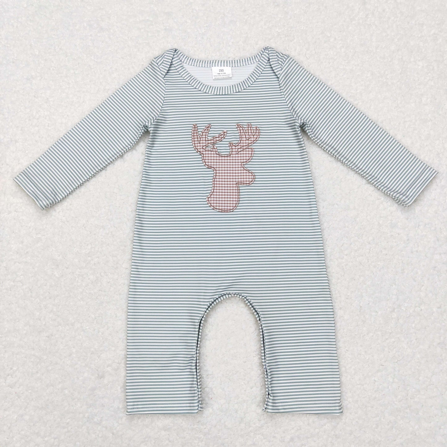 LR0694 Baby Boy Long Sleeves Deer Stripes One Piece Romper