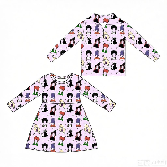 ( Moq 5 Each Style ) Baby Girls Kids Long Sleeves Halloween Sibling Pink Shirt Dress Clothes