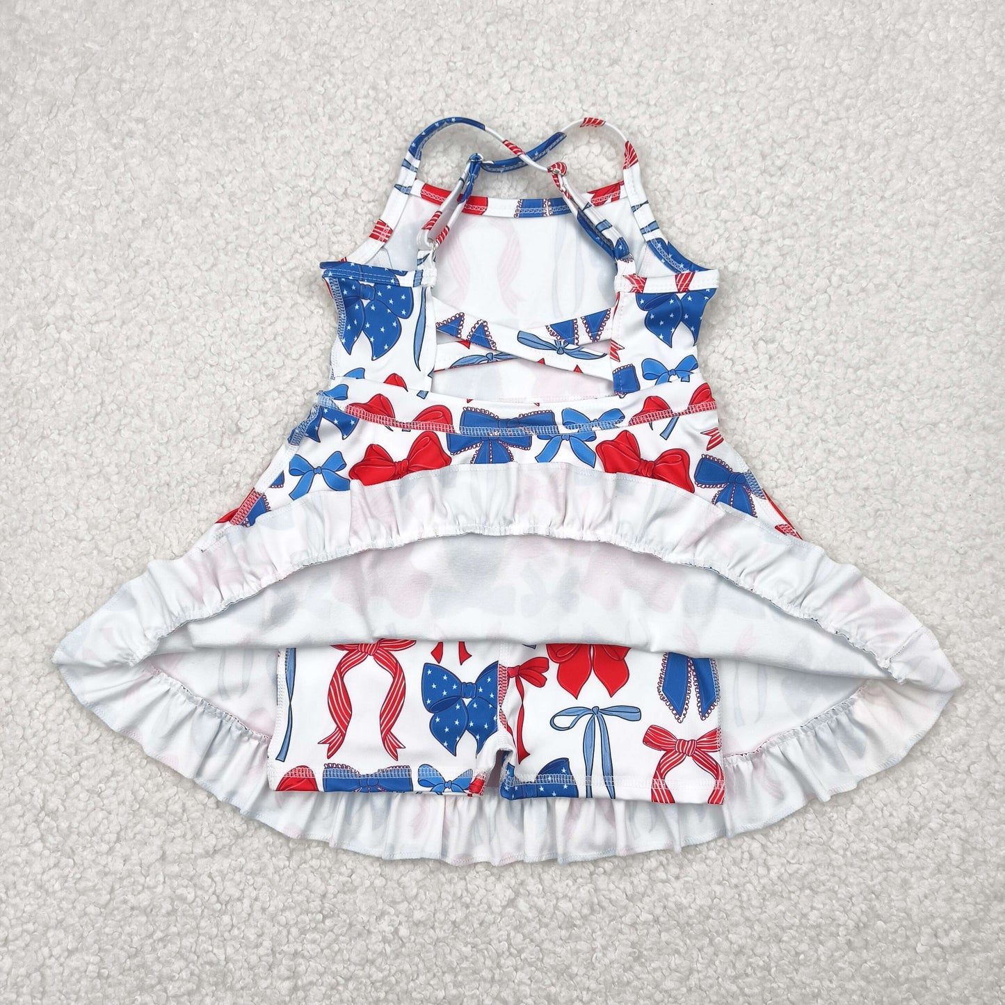 Baby Girl Straps 4th Of July Bows Yoga Active Knee Length Pink Dress RTS