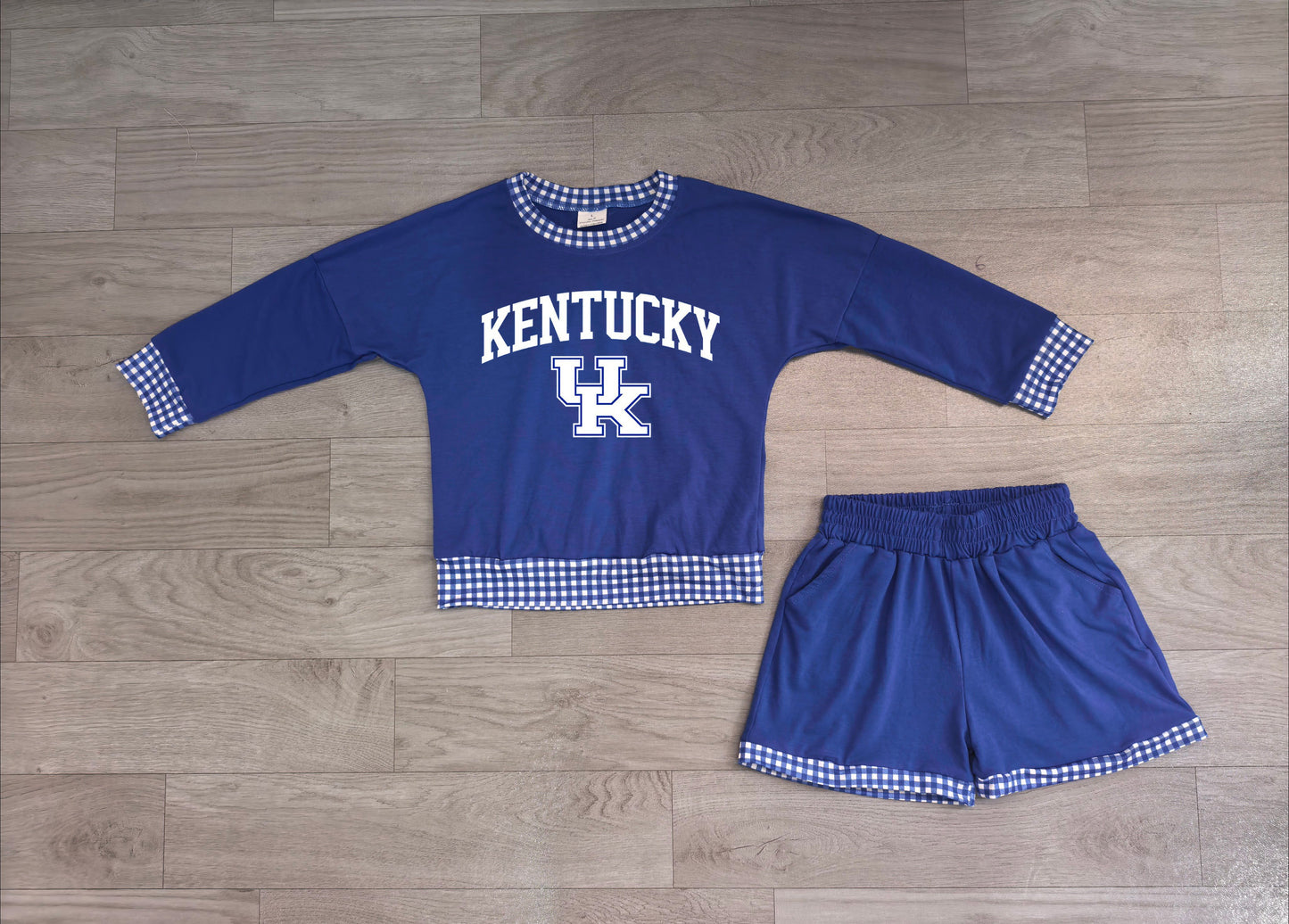( No moq ) Preorder Baby Girls Kids Long Sleeves Blue Shirt Shorts Cotton Set Team Clothes