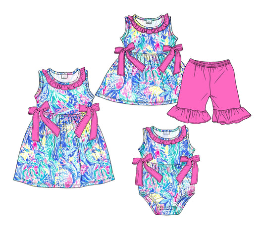 ( Moq 5 Each Style ) Sibling Baby Girls Kids Fish Bows Romper Dress Set Summer Clothes