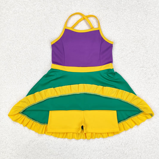 Baby Girl Sleeveless Mardi Gras Purple Green Yellow Athletic Active Wear Knee Length Shorts Dress