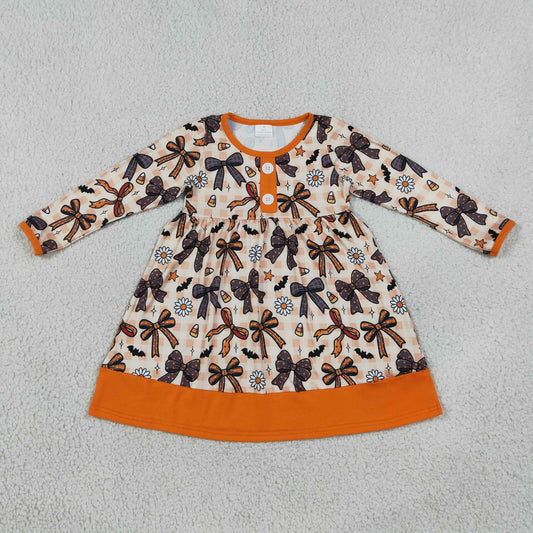 Baby Girls Kids Bows Candy Corn Plaid Halloween Knee Length Dress RTS