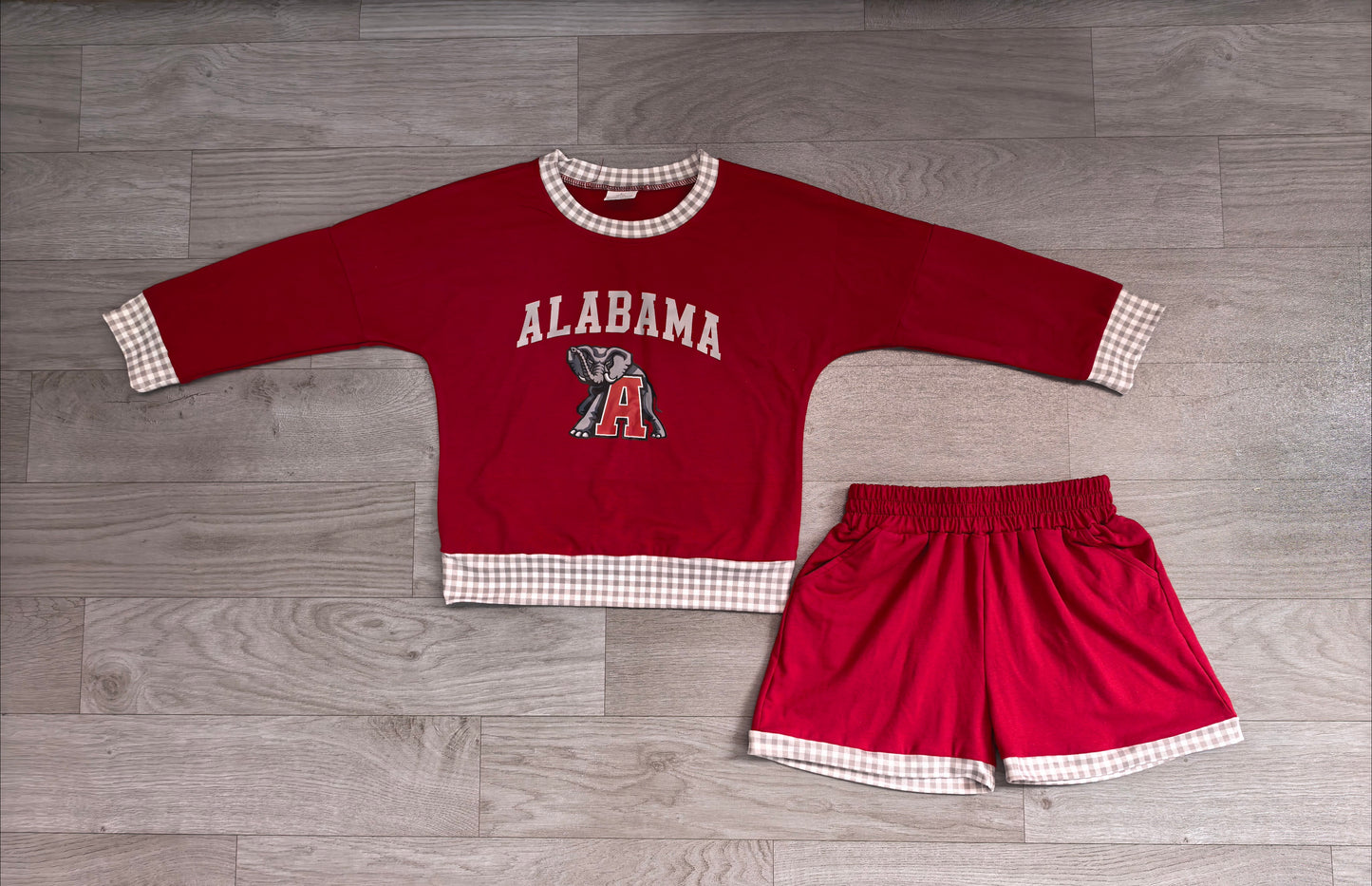 ( No moq ) Preorder Baby Girls Kids Long Sleeves Red Shirt Shorts Elephant Cotton Set Team Clothes