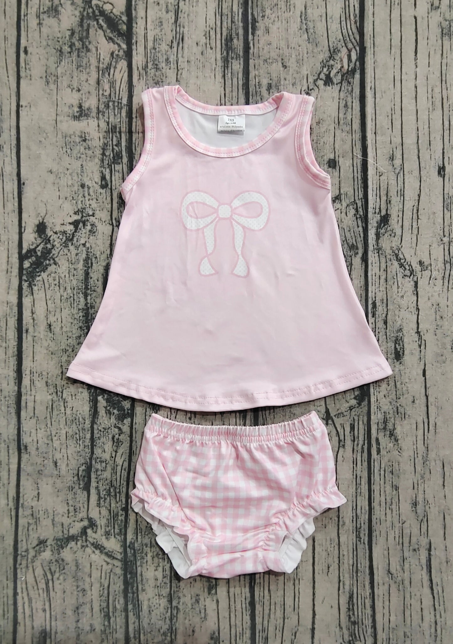 Baby Girl Bow Pink Tops Plaid Shorts Summer Bummie Set  RTS