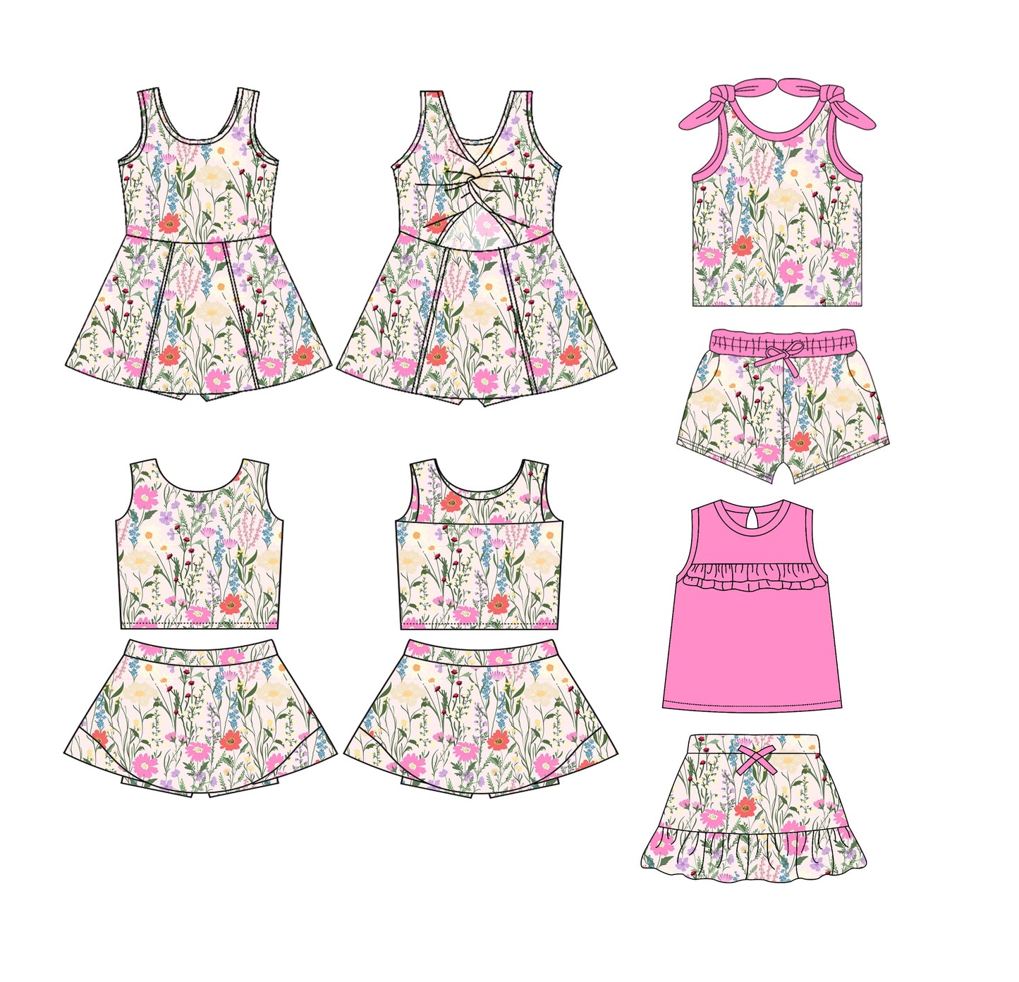 ( Moq 5 Each Style ) Baby Girl Sleeveless Pink Flower Sibling Dress Set 3.22
