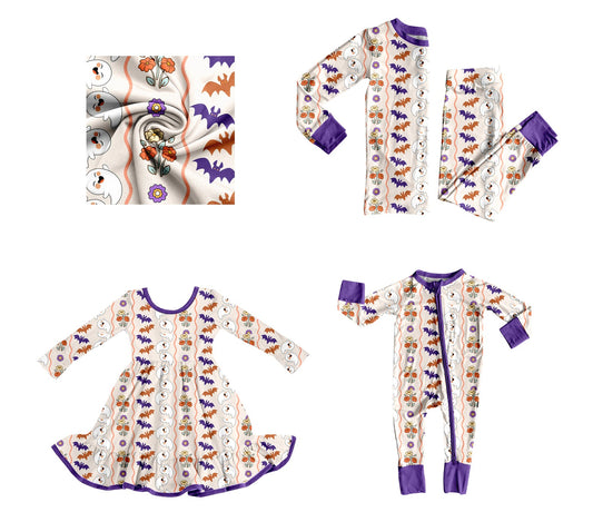 ( Moq 5 Each Style ) Baby Girl Toddler Halloween Bats Ghosts Sibling Romper Dress Set
