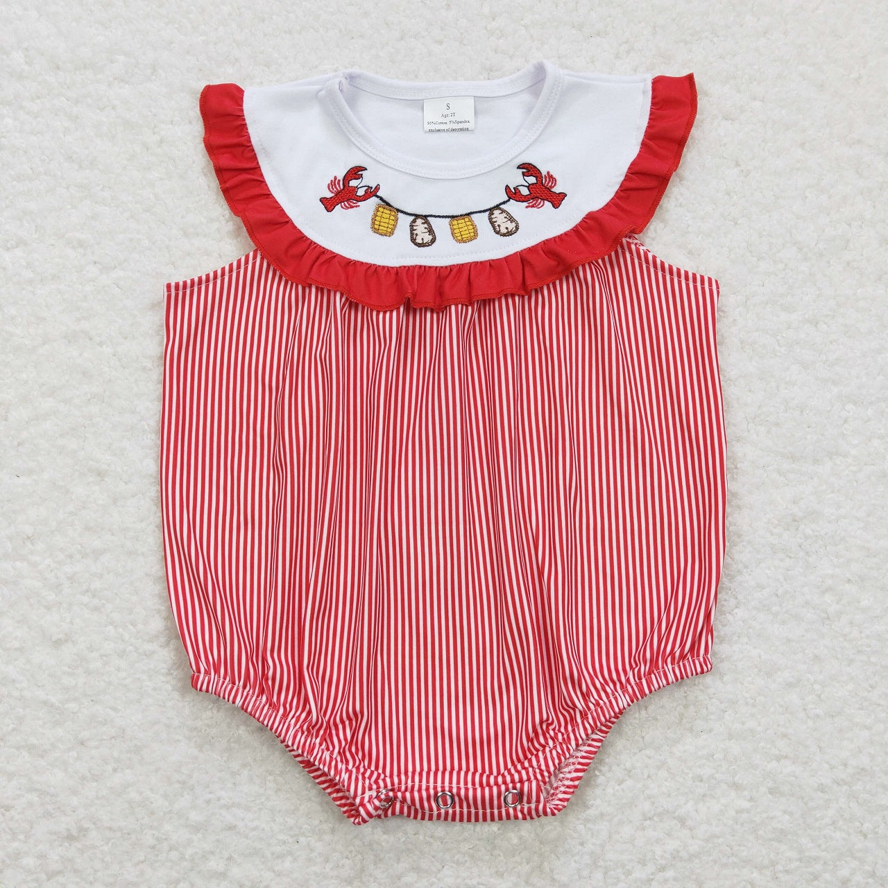 GSSO0453 Baby Girl Embroidery Crawfish Tops Stripes Shorts Set