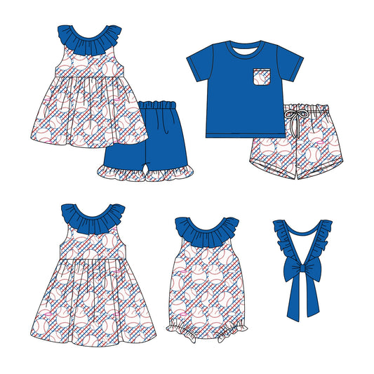 Baby Boy Girl Baseball Checked Sibling Romper Dress Set ( Moq 5 Each Style ) 1.10