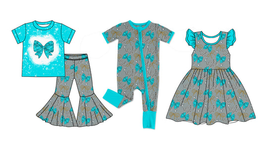 Baby Girl Short Sleeves Wild West Bows Sibling Romper Dress Set ( Moq 5 Each Style ) 12.19