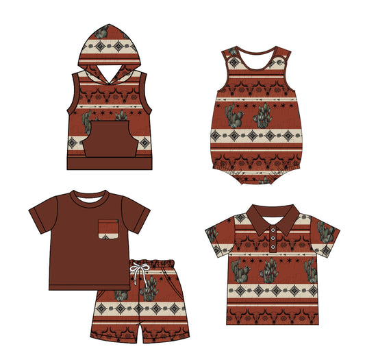 Baby Boy Western Cow Cactus Sibling Romper Shirt Set ( Moq 5 Each Style ) 1.20