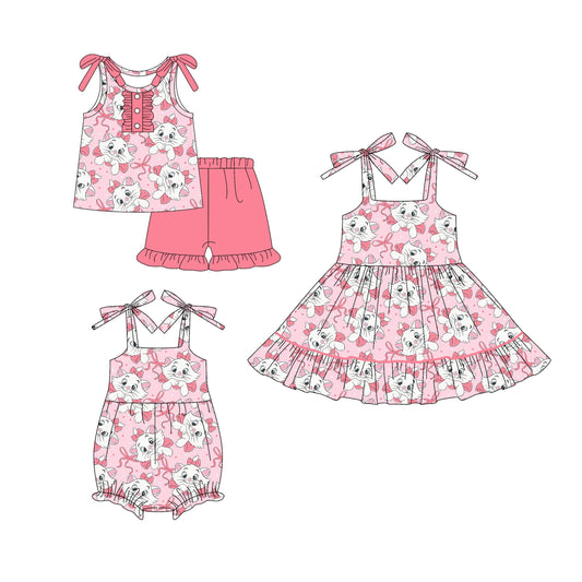 ( Moq 5 Each Style ) Baby Girl Sleeveless Cats Sibling Romper Dress Set 4.17