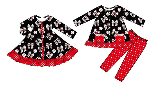 ( Moq 5 Each Style ) Baby Girl Toddler Baseball Bows Sibling Dress Set