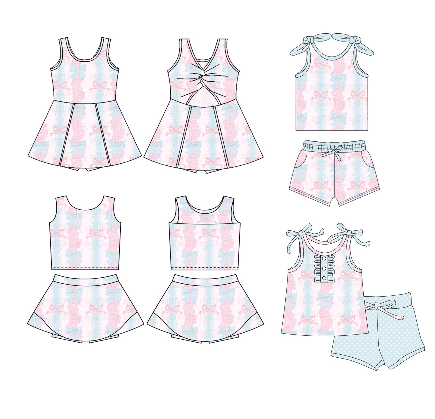 Baby Girl Sleeveless Flower Bows Sibling Dress Set ( Moq 5 Each Style ) 3.5