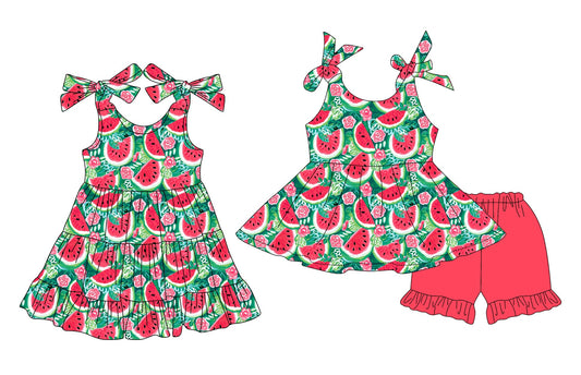 Baby Girl Flower Watermelon Sibling Dress Set ( Moq 5 Each Style ) 3.14