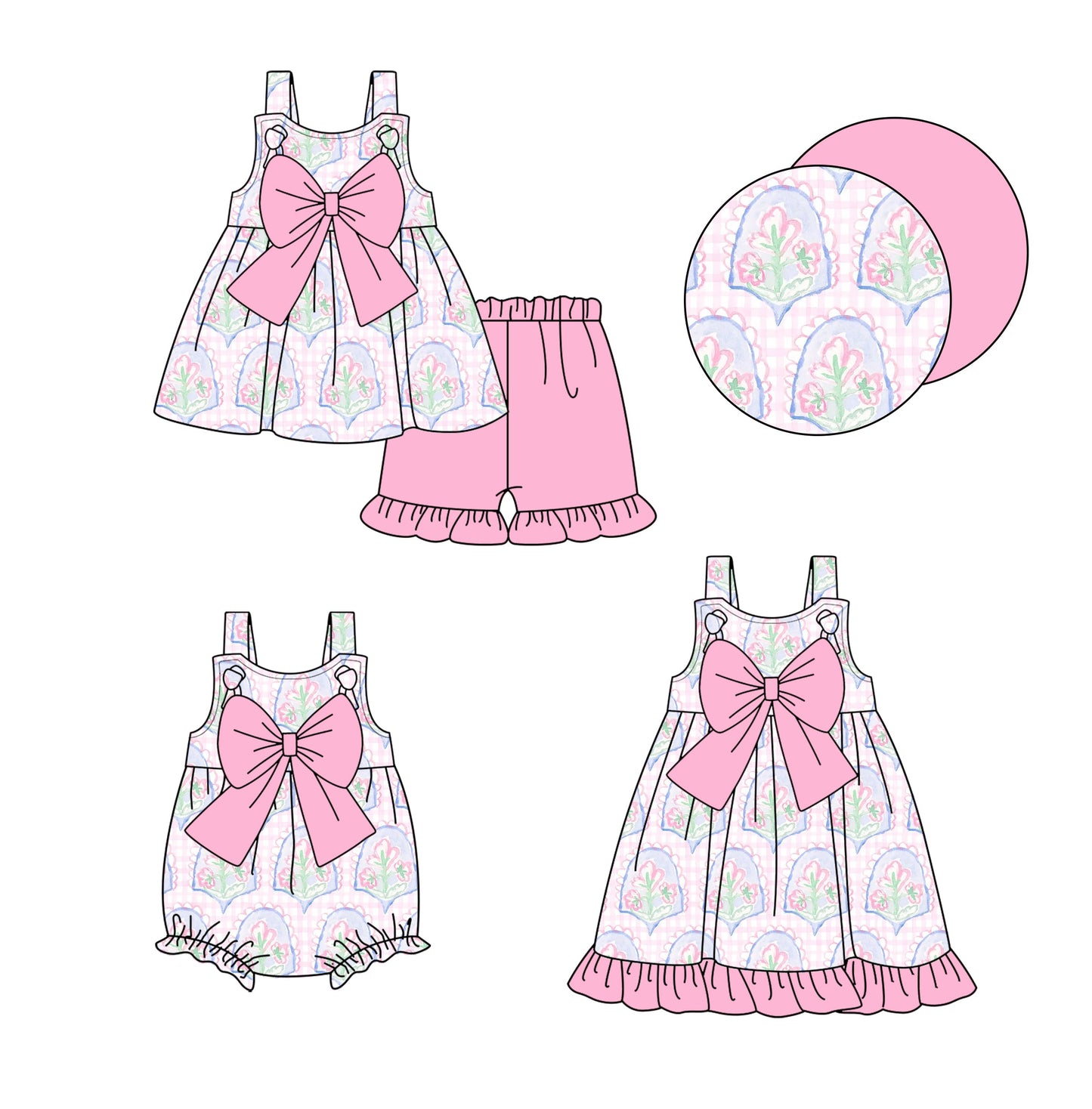 Baby Girl Flower Pink Bows Sibling Romper Dress Set ( Moq 5 Each Style ) 1.23