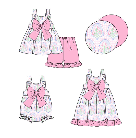 Baby Girl Flower Pink Bows Sibling Romper Dress Set ( Moq 5 Each Style ) 1.23