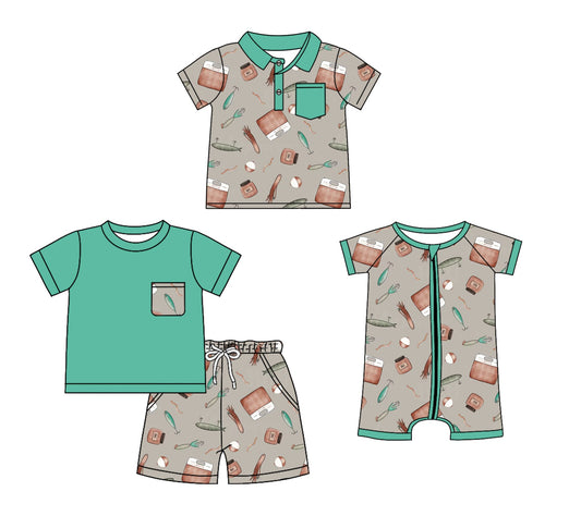 Baby Boy Short Sleeves Fishing Sibling Romper Clothes Set ( Moq 5 Each Design ) 12.7