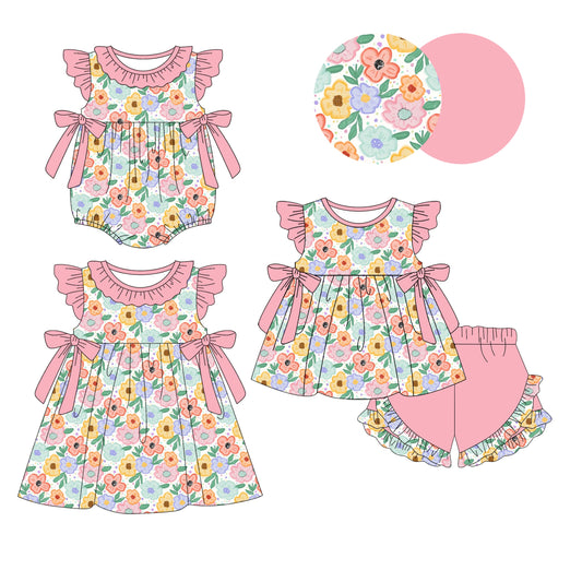 ( Moq 5 Each Style ) Baby Girl Short Sleeves Flower Bows Sibling Romper Dress Set 4.16