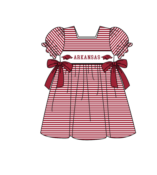 ( Moq 5 ) Baby Girls Toddler Short Sleeves Pigs Bows Stripes Knee Length Dress 1.29