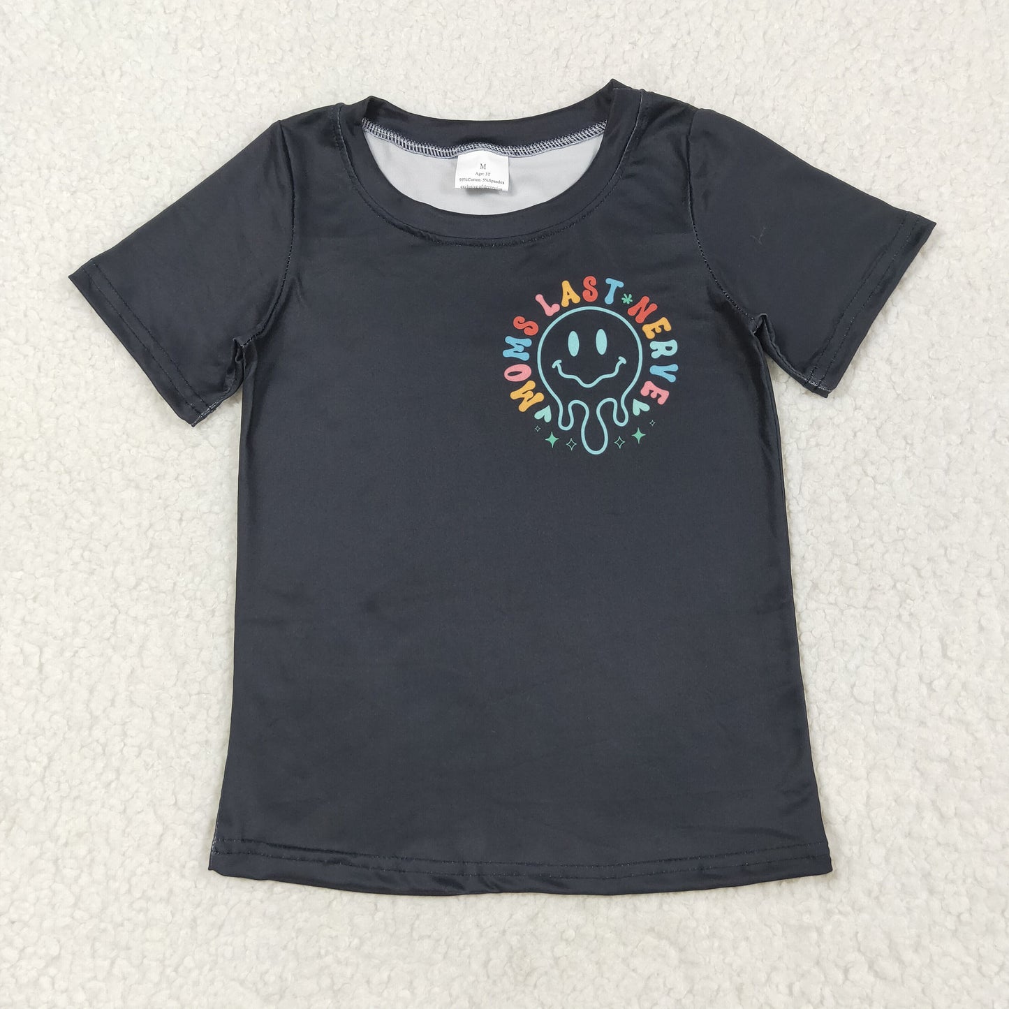 Baby Kids Toddler Short Sleeves Smile Black Tee Shirt Tops RTS