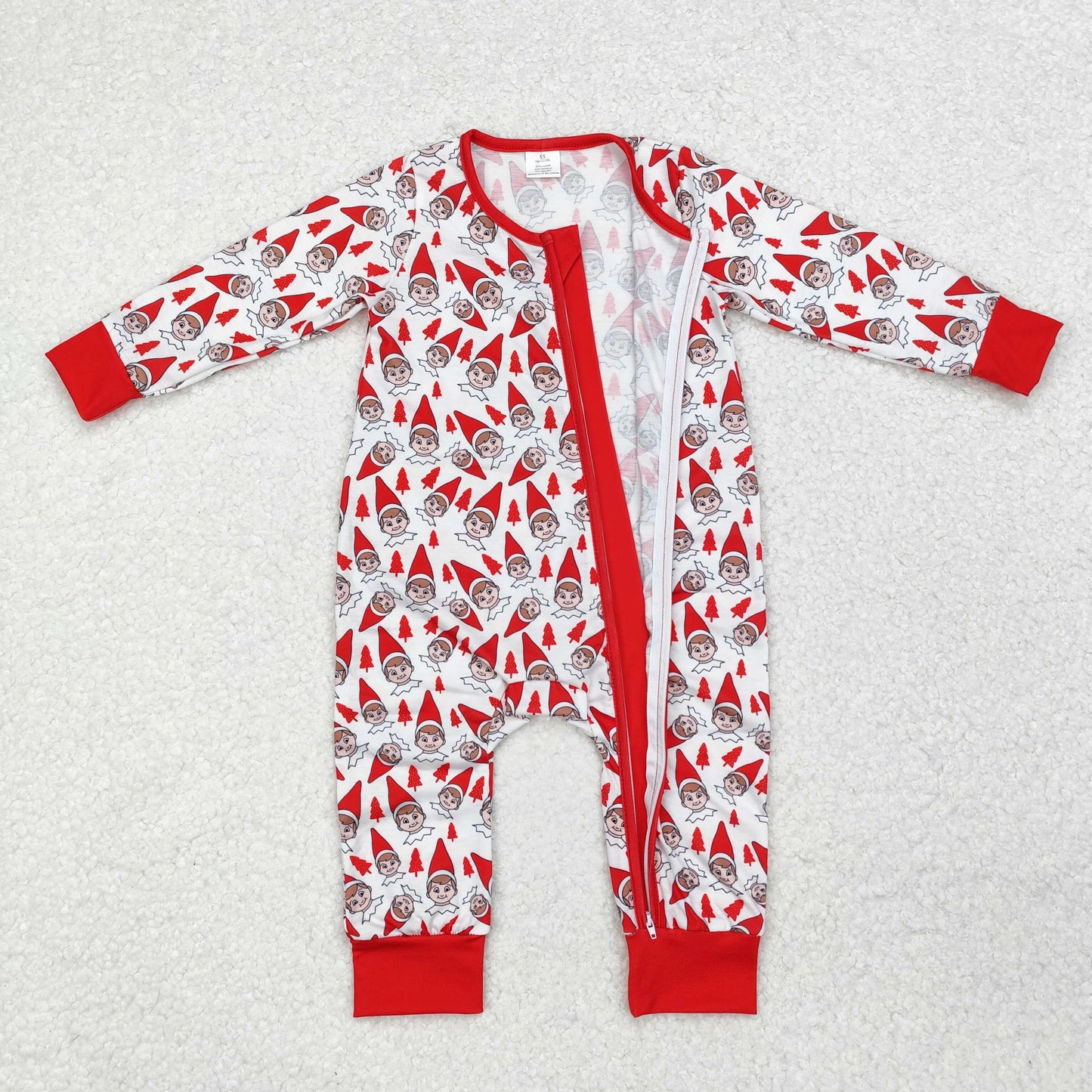 Baby Infant Kids Long Sleeves Red Christmas Zipper Romper