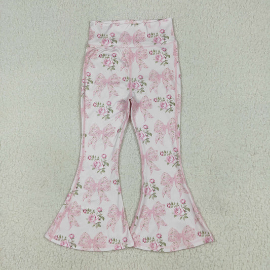 Baby Girl Floral Bows Yoga Active Pink Bell Bottom Pants RTS
