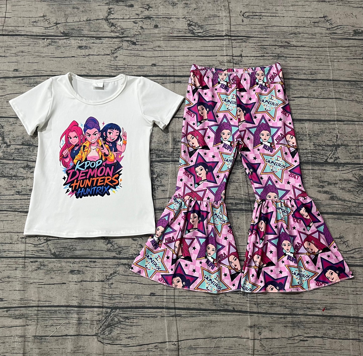 Baby Girls Short Sleeves Movie Characters Shirt Stars Bell Pants Clothes Set RTS