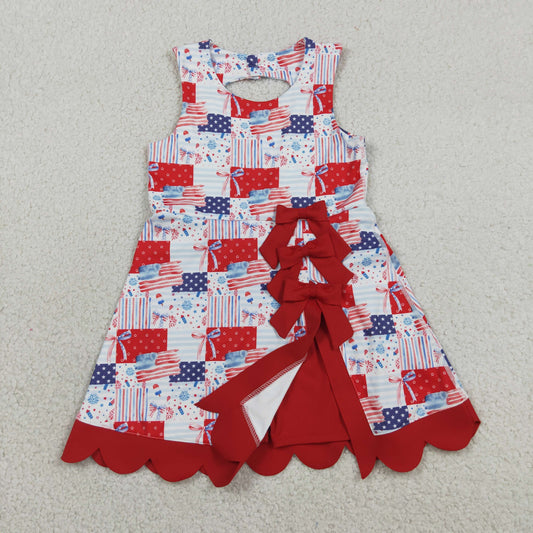 Baby Girls Flags Bows Stars 4th of July Yoga Active Shorts Knee Length Scallop Dress RTS