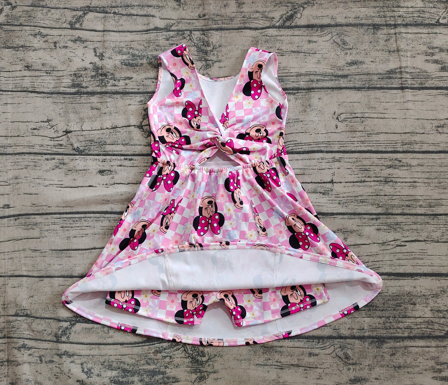 Baby Girl Sleeveless Mouse Flower Checked Yoga Active Skorts Dress RTS