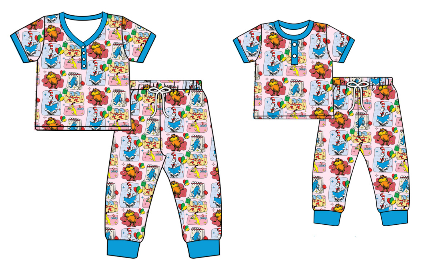 Baby Girl Toddler Toddler Adult Women Short Sleeves Dr Reading Shirt Pants Sibling Family Shorts Pajamas Set ( Moq 5 Each Style )11.28