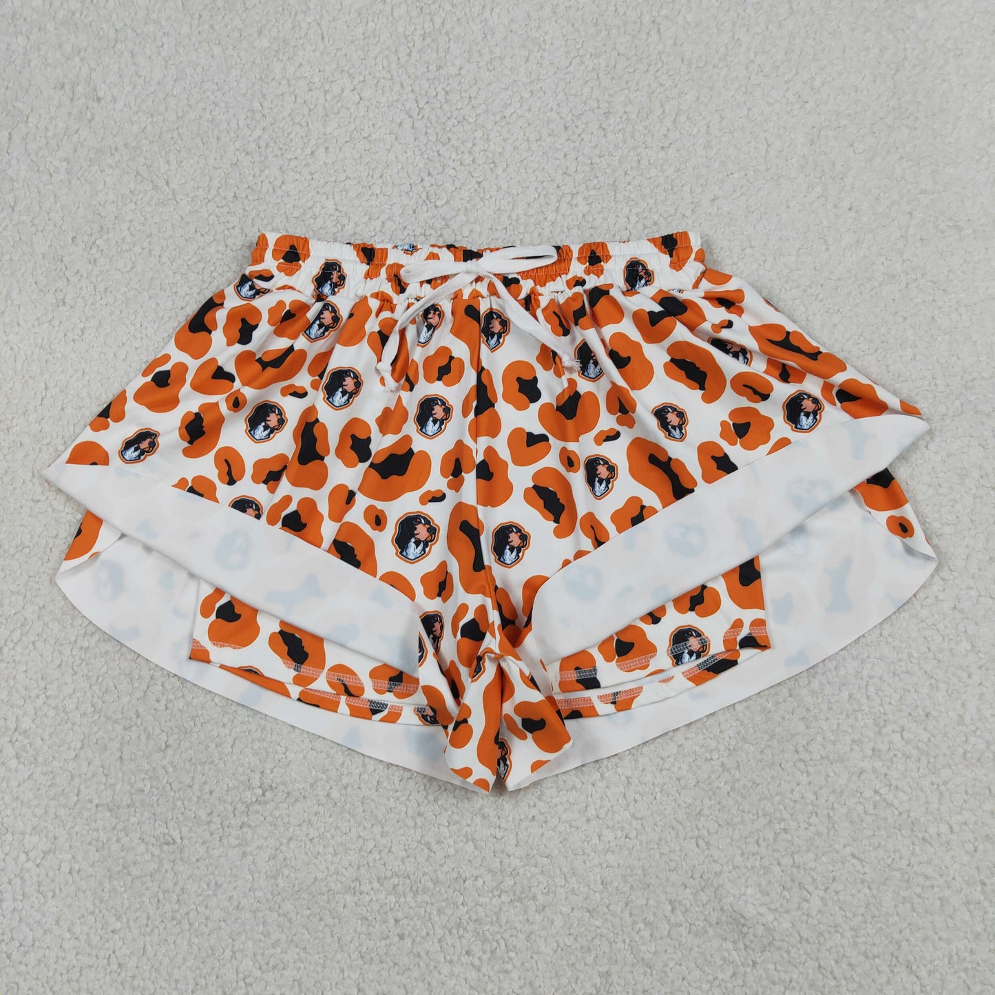 Adult Women Orange Leopard Dogs Team Yoga Active Ruffle Shorts Bottom RTS