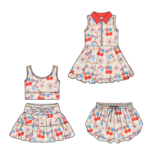 ( Moq 5 Each Style ) Baby Girls Toddler Bows Boots Sibling 4th of July Dress Shorts Set