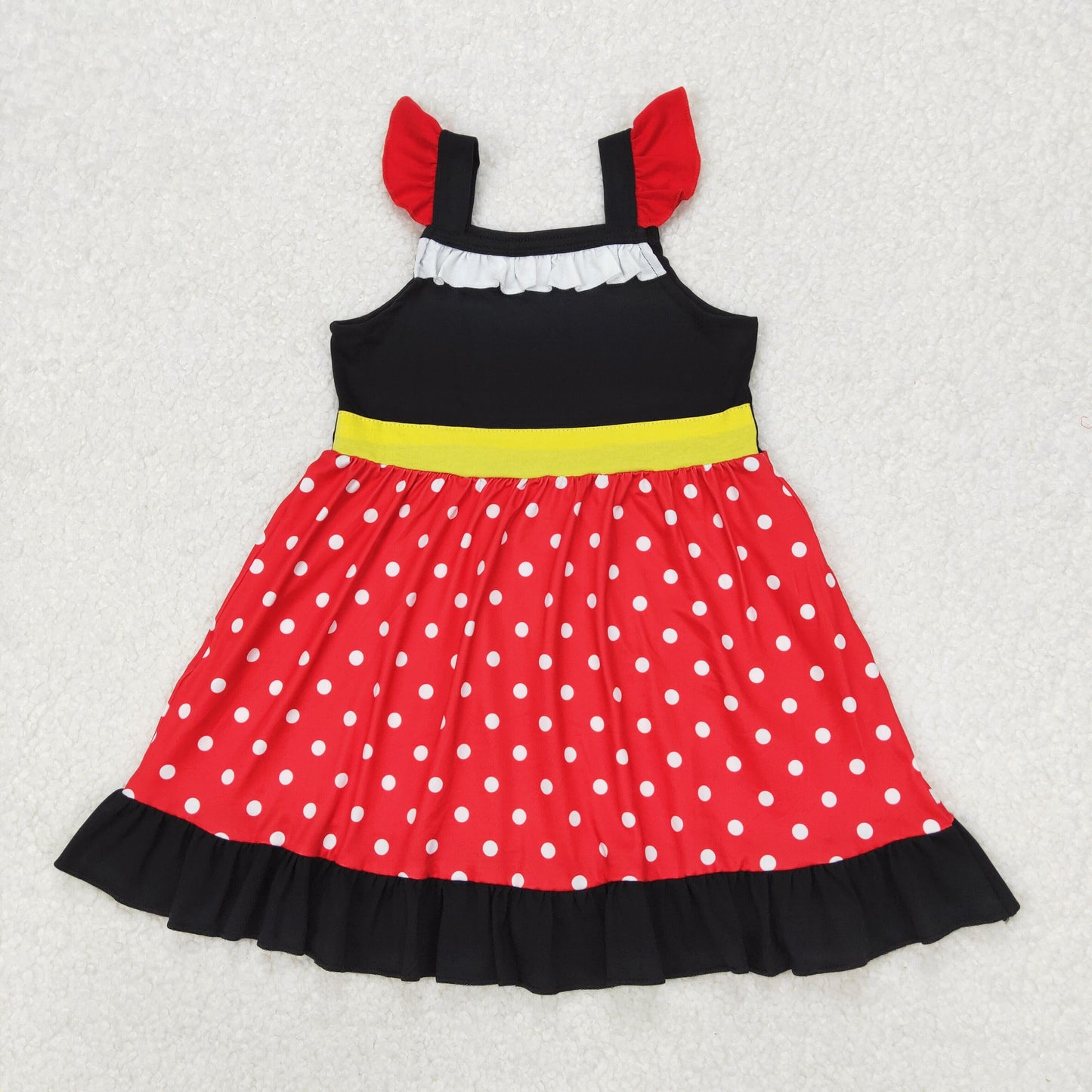 Baby Girl Short Sleeves Princess Dots Knee Length Dress RTS