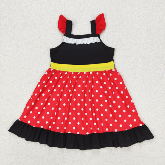 Baby Girl Short Sleeves Princess Dots Knee Length Dress RTS