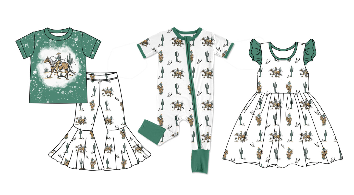 Baby Girl Short Sleeves Cowgirl Western Sibling Romper Dress Set ( Moq 5 Each Style ) 12.19