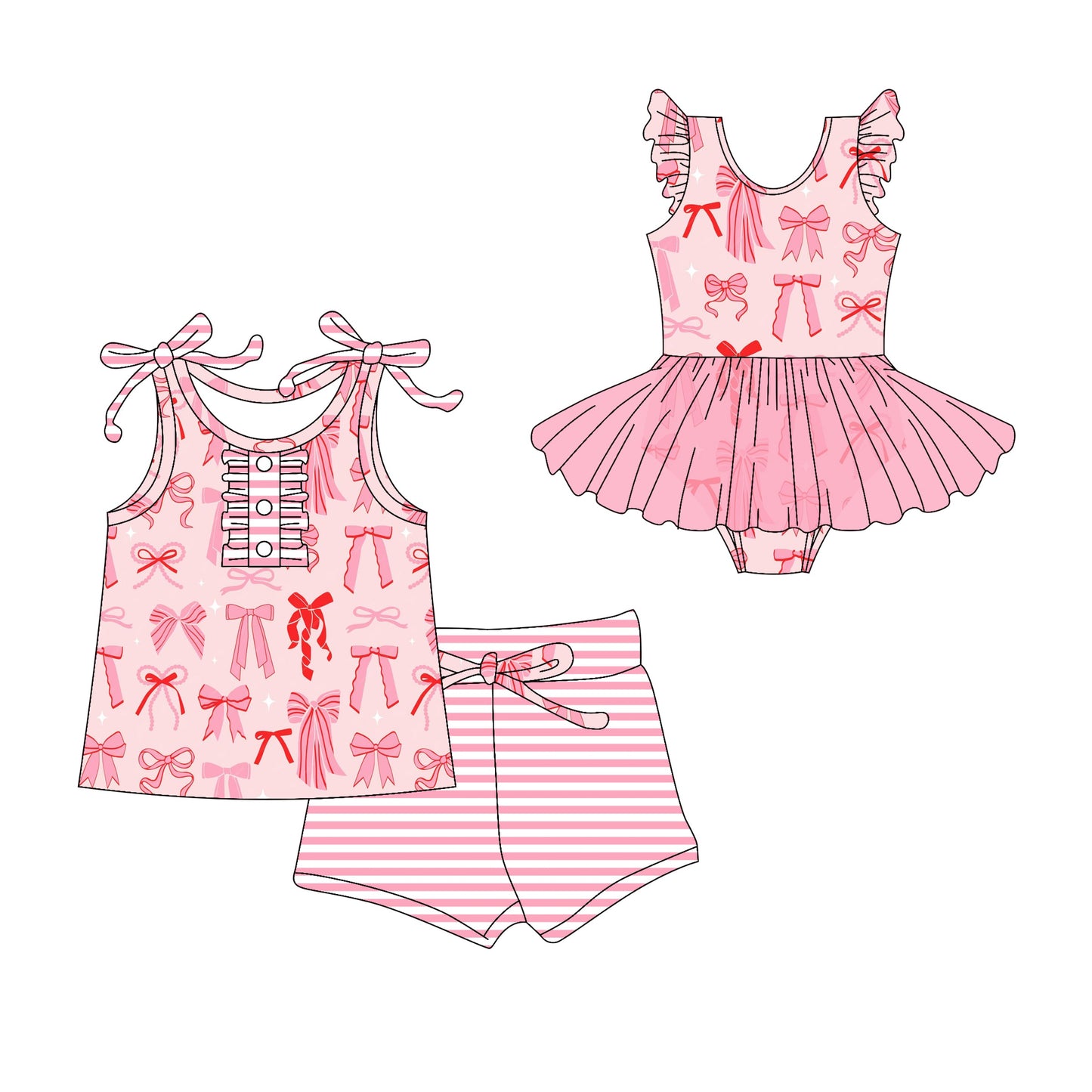 Baby Girl Summer Bows Pink Sibling Romper Set ( Moq 5 Each Style ) 3.1