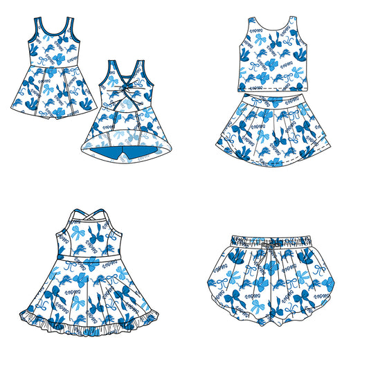 ( Moq 5 Each Style ) Baby Girls Toddler Lions Bows Team Sibling Shorts Dresses Set Summer Clothes