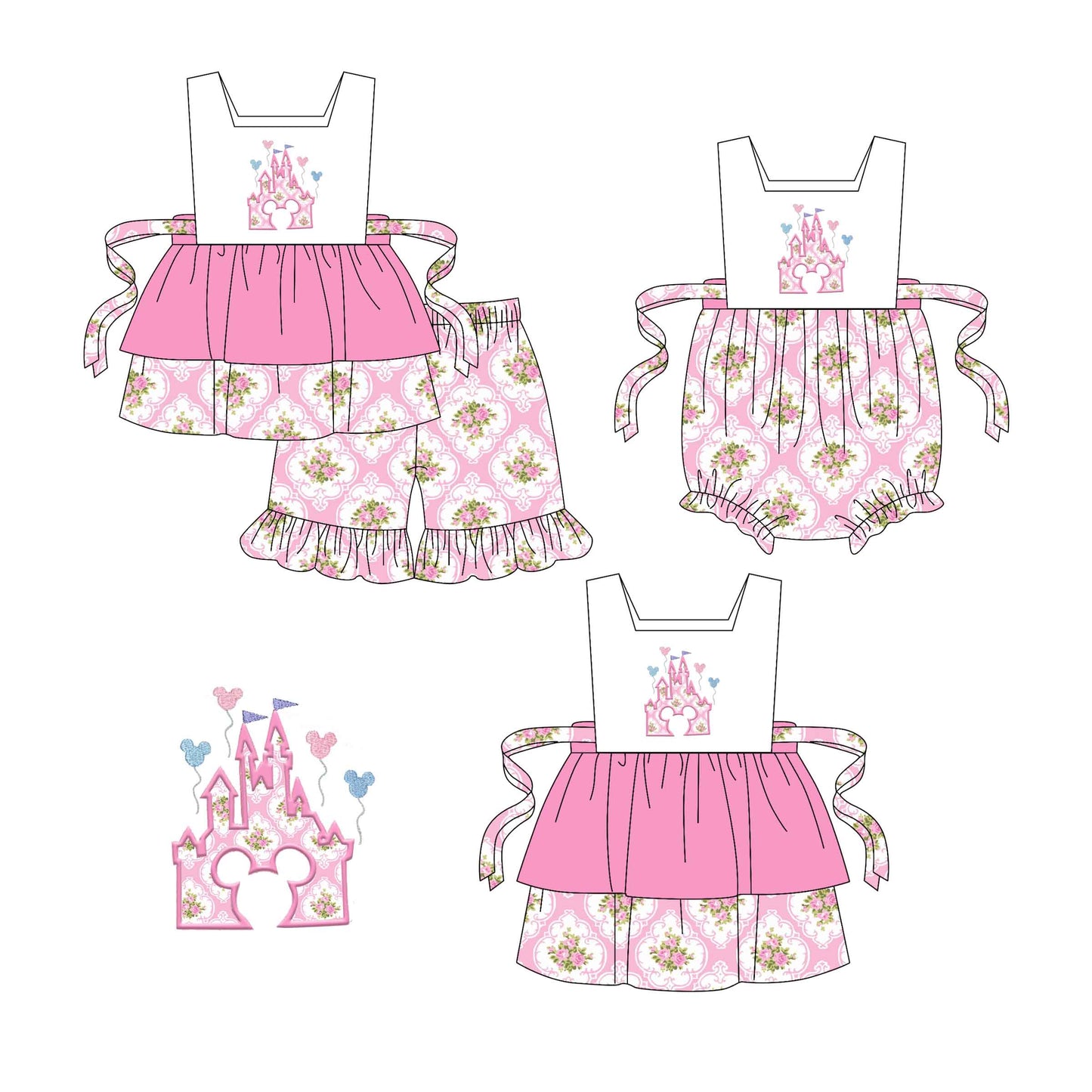 Baby Girl Castle Hearts Floral Sibling Romper Dress Set ( Moq 5 Each Style ) 1.21