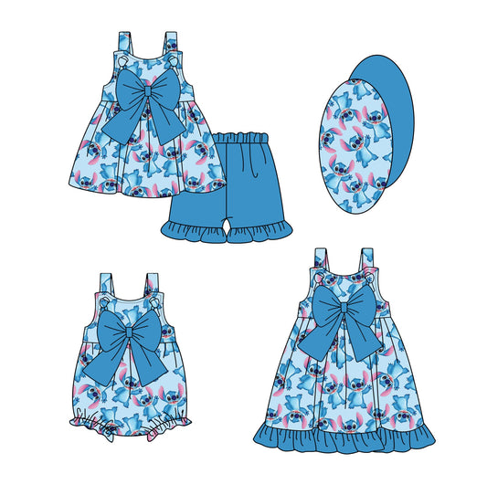 Baby Girl Cartoon Blue Bows Sibling Romper Dress Set ( Moq 5 Each Style ) 2.15