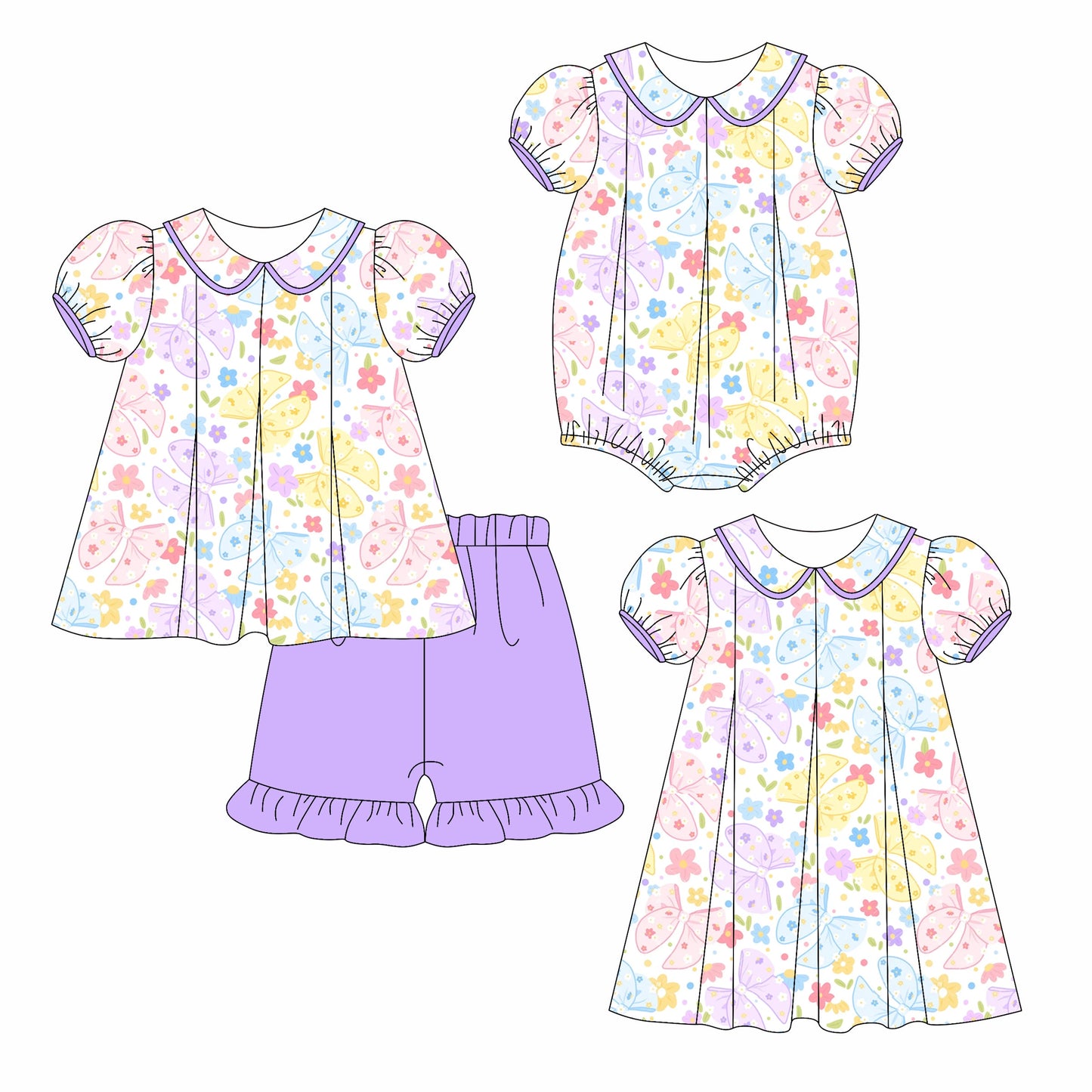 ( Moq 5 Each Style ) Baby Girl Short Sleeves Butterfly Flower Sibling Romper Dress Set 3.24