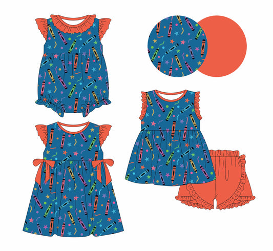 Baby Girl Back To School Crayons Sibling Dress Romper Set ( Moq 5 Each Style ) 1.4