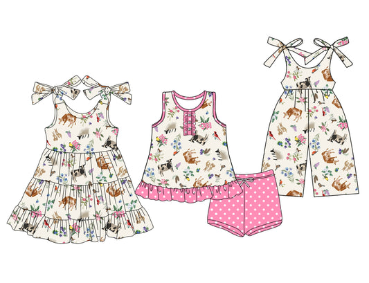Baby Girl Farm Cow Flower Sibling Jumpsuit Dress Set ( Moq 5 Each Style ) 3.19
