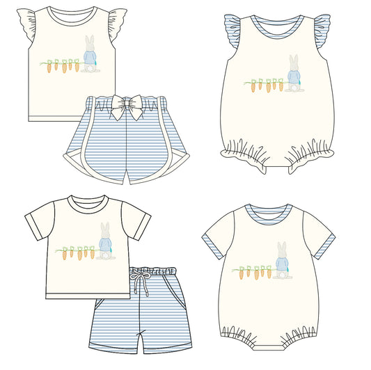 Baby Boy Girl Short Sleeves Rabbits Carrots Sibling Romper Clothes Set ( Moq 5 Each style ) 11.27