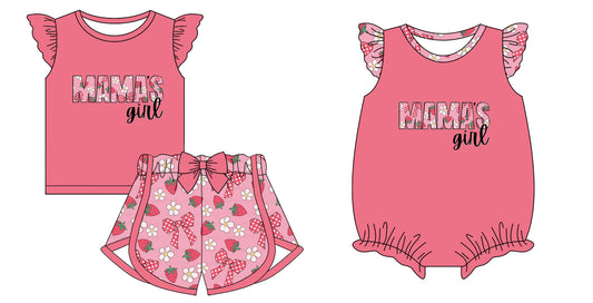 Baby Kids Short Sleeves Mama's Girl Strawberry Bows Flower Sibling Romper Clothes Set ( Moq 5 Each style ) 12.3