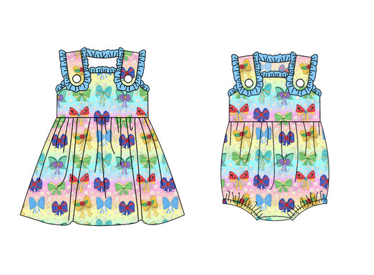 Baby Girl Sleeveless Princess Bows Sibling Pink Romper Dress ( Moq 5 Each Style ) 3.21