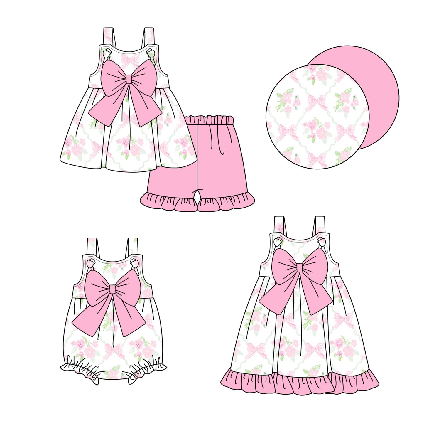 Baby Girl Flower Pink Bows Straps Sibling Romper Dress Set ( Moq 5 Each Style ) 1.23