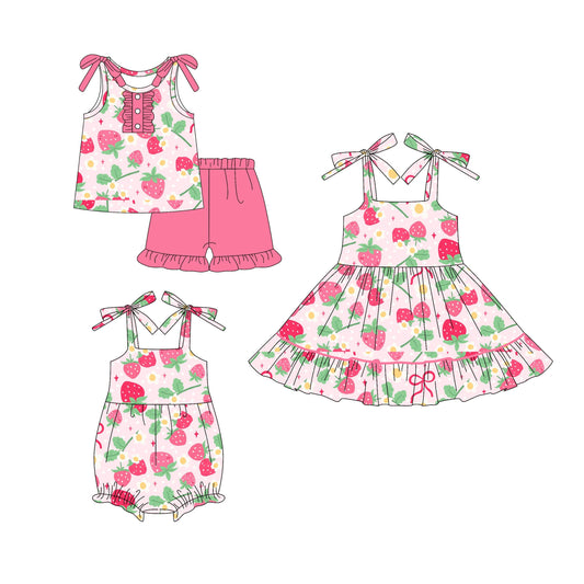 ( Moq 5 Each Style ) Baby Girl Sleeveless Flower Strawberry Sibling Romper Dress Set 4.17