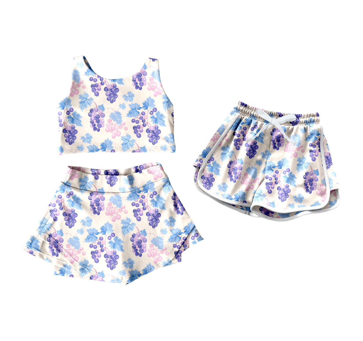 ( Moq 5 Each Style ) Baby Girl Sleeveless Purple Grapes Sibling Shorts Set 4.16